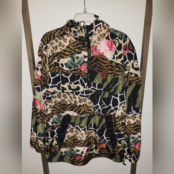Reason Jackets & Blazers - Animal Print Floral Hooded Woman Windbreaker Jacket Size L
